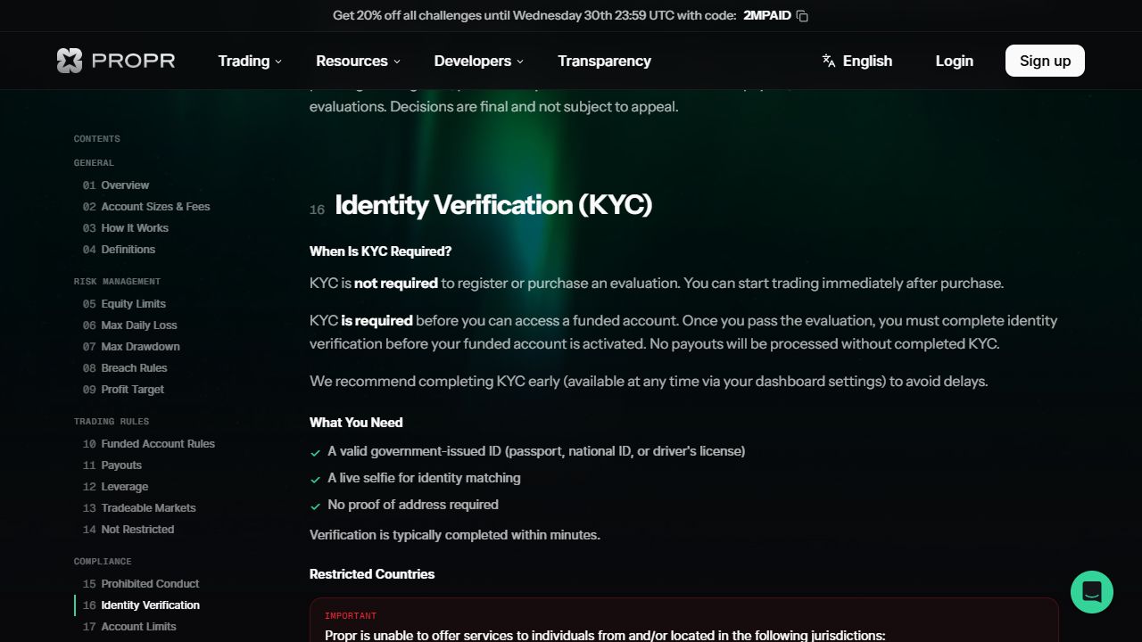 Propr公式ルールブック:IDENTITY VERIFICATION。確認箇所は下の番号付き解説を参照。