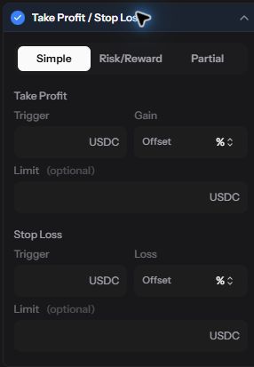 Take Profit / Stop Loss giriş alanları (Simple)